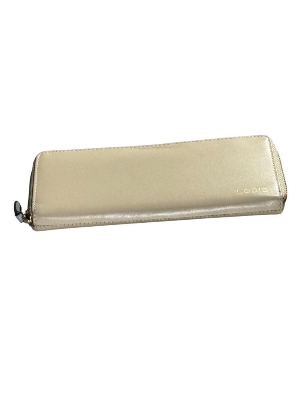 Lodis Beige Leather Zip-Around Long Continental Wallet With Gold Logo - Picture 6 of 11